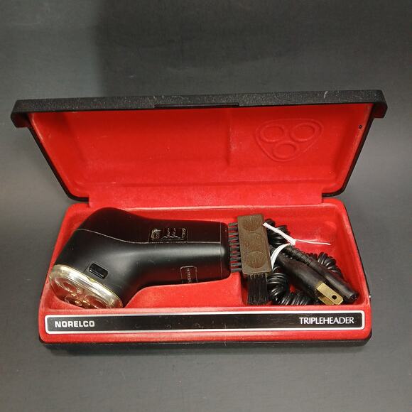 Vtg Electric Razor Norelco Black Triple Header Pop Up Trimmer w/Orig Case HP1132 - Picture 1 of 12